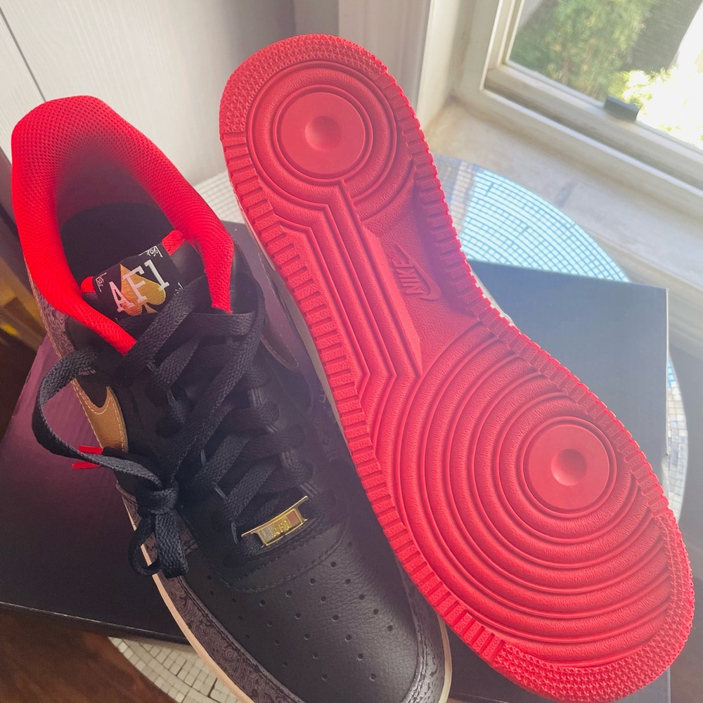 Nike Air Force 1 Black and Gold with Red Accents - Picture 4 of 7